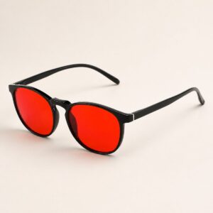 Spiegelzonnebril zwart met rode glazen — gepolariseerd en UV400 - productfoto